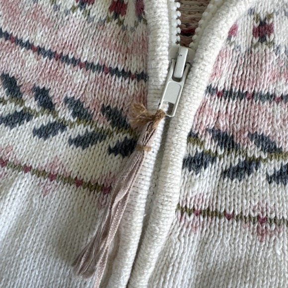 Vintage Tiara International Cardigan Sz M Pink Fair Isle Sweater Nordic Zip - Picture 6 of 7